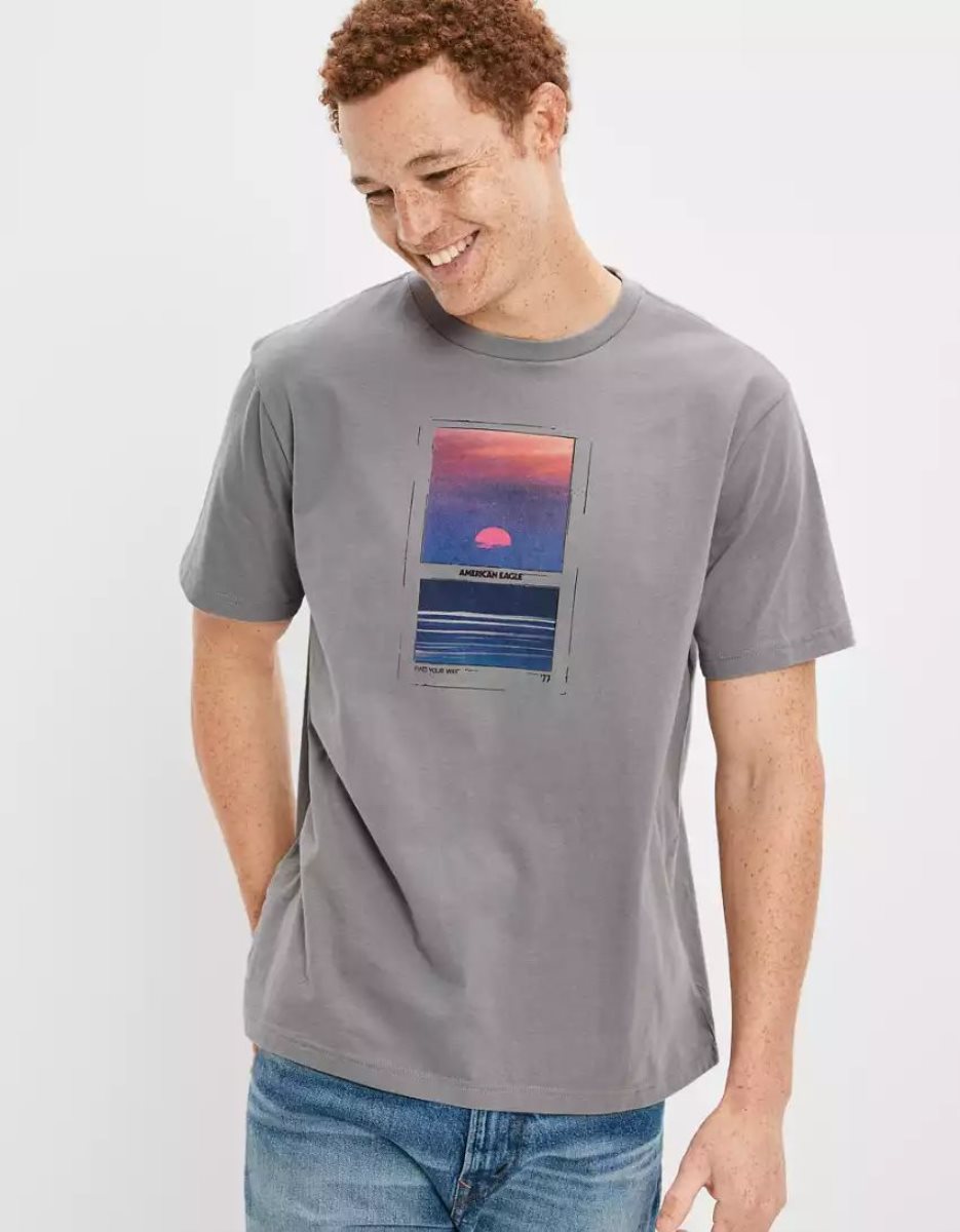 T Shirt Graphique American Eagle AE Super Soft Photoreal Grise Homme | MGU-42005460